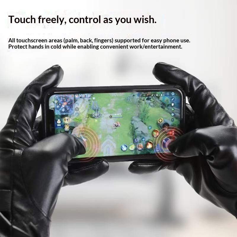 boy Boy Boy Cycling Men Women, Thickened Fleece-Lined, Warm Genuine Leath, Windproof And Watproof, Black Leath Gloves For_voghion.com