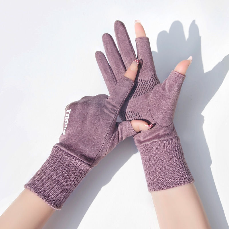 boy Boy Boy Winter Two-Finger Gloves Warm Cold-Proof Fleece-Lined Cycling Women Electric Bike Men Non-Slip Fingerless Touchscreen_voghion.com