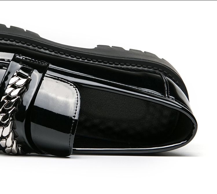 Voyage 2025 New Men's Large Toe Thick Sole Height Increasing Patent Leather Glossy Casual Chunky Heel Loafers Hairstylist_voghion.com