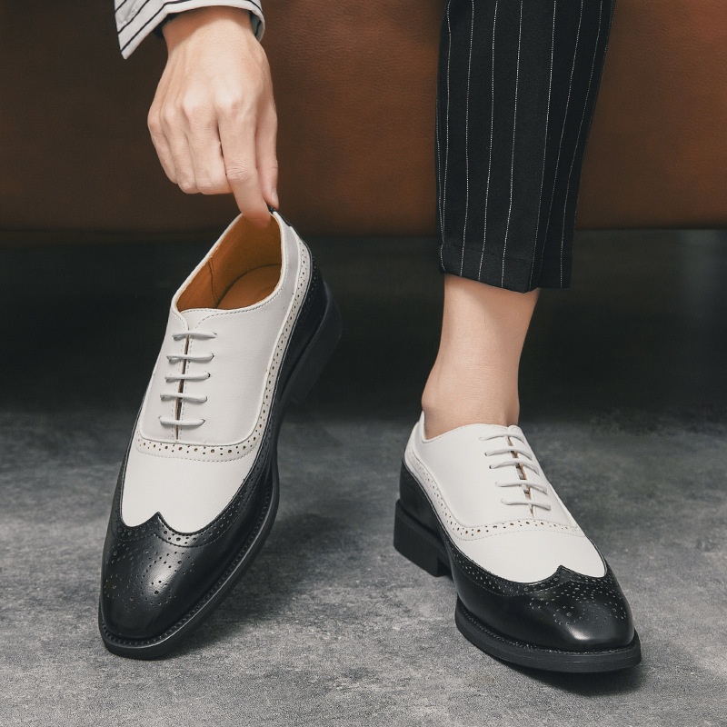 Voyage Can Ship Cross-Border Brogue Square Toe European And American Double Color Matching Men's Large Size Business Formal_voghion.com