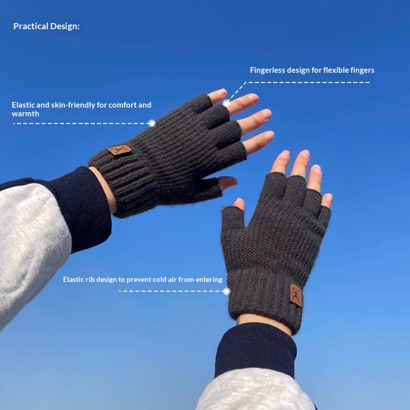 ragazzo Ragazzo Ragazzo 2025 Guanti invernali da uomo senza dita in maglia, caldi, per ciclismo, scrittura, a mezza dita, antifreddo, foderati in pile, all'ingrosso_voghion.com