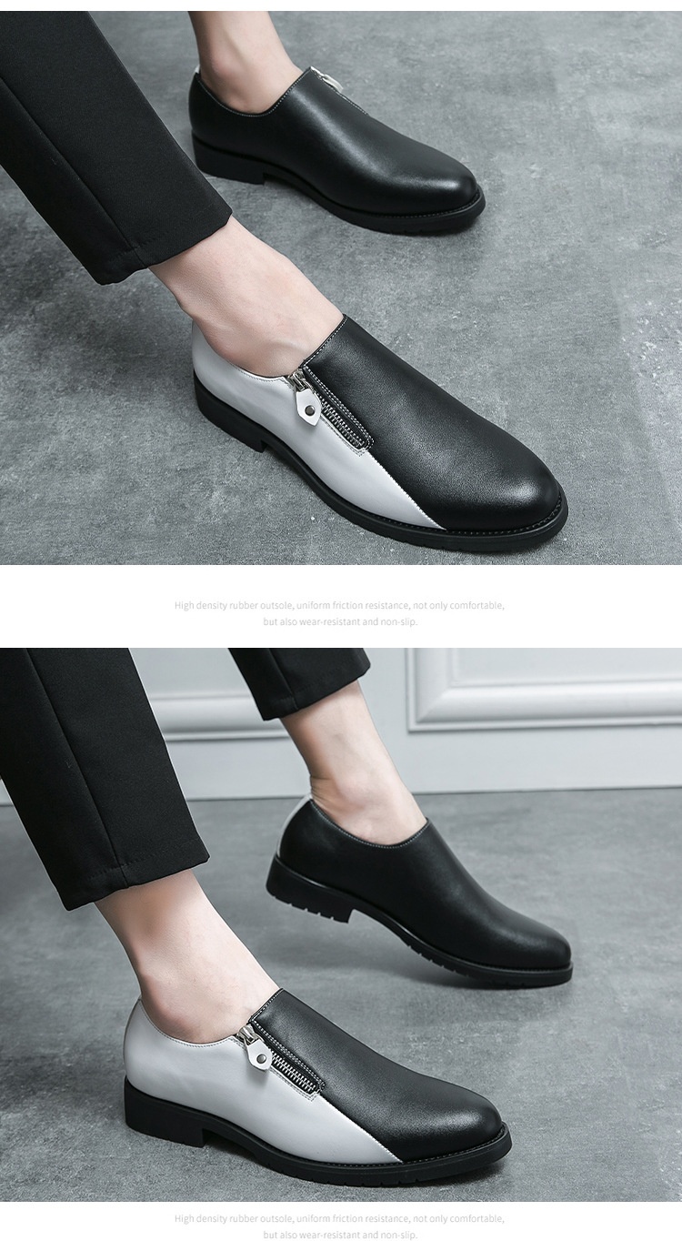 Voyage Spring Autumn Fashion Casual Leather Personality Black And White Two-tone Large Size Business Low-top Zipper Style_voghion.com