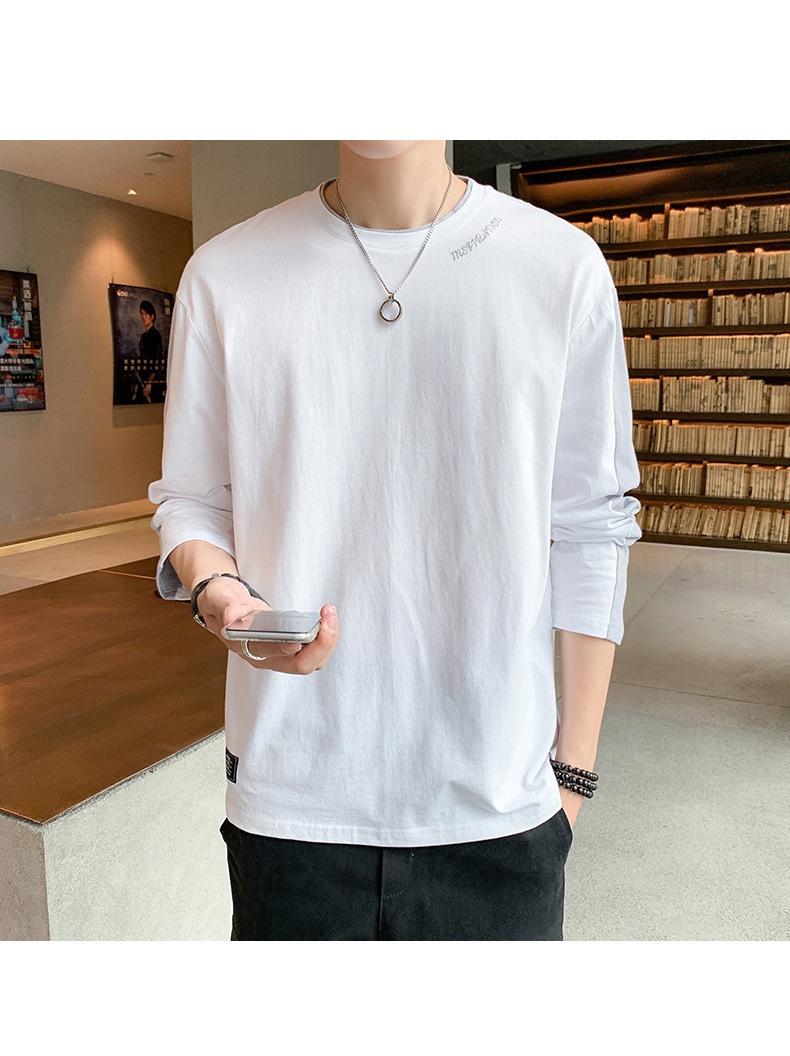 T-shirt à manches longues pour homme, collection printemps-automne, col rond tendance, coupe ample, patchwork de coton._voghion.com