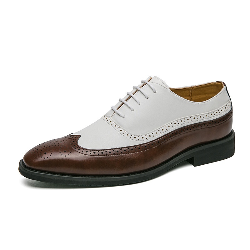 Voyage Can Ship Cross-Border Brogue Square Toe European And American Double Color Matching Men's Large Size Business Formal_voghion.com