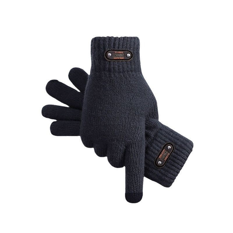 Jungen-Handschuhe mit Touchscreen für den Winter, wärmend und kältegeschützt, doppellagig, gefüttert, dick, gestrickt, fünf Finger, Herren_voghion.com