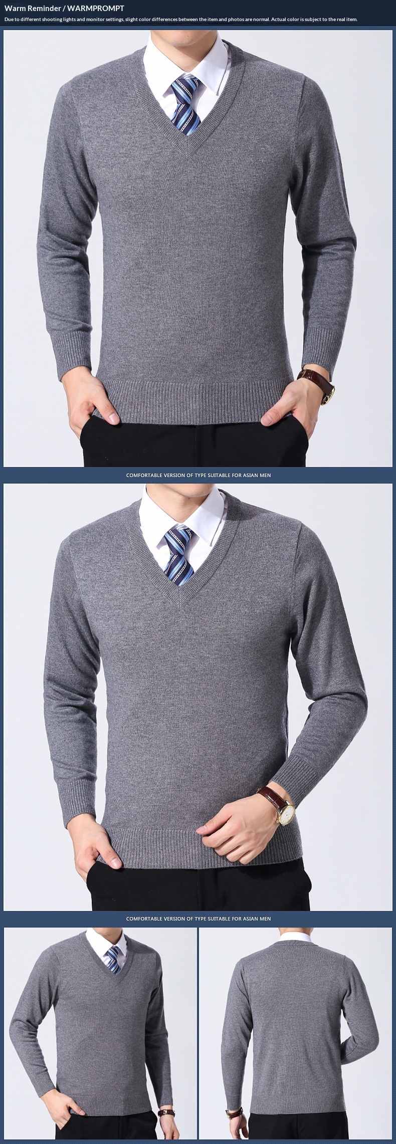 Maglione invernale in lana per uomo di mezza età, versatile, classico, con scollo a V, tinta unita, da uomo Boy Boy 2024_voghion.com