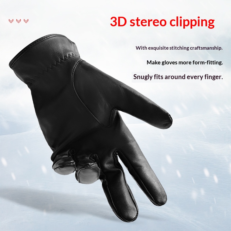 boy Boy Boy Jihua Sheepskin Men Autumn Winter Simple Cycling Warm Leather Windproof Thickened Texture Full Finger Gloves_voghion.com