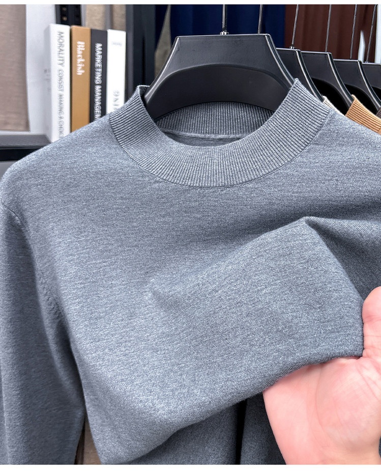 boy Boy Fine Knitted Men's Autumn Winter Half Turtleneck Casual Versatile Stretchy Warm Base Layer Wool Sweater_voghion.com