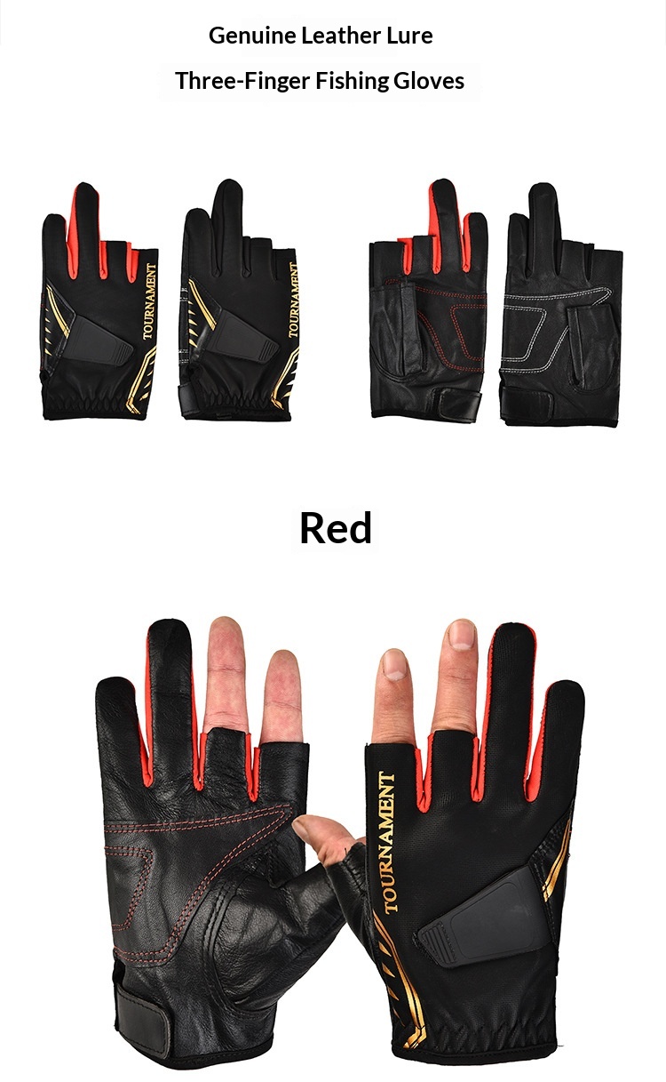 Herrenhandschuhe aus echtem Leder, warm, dreifingrig, wasserdicht, ideal zum Angeln, Fitness und für Outdoor-Aktivitäten._voghion.com