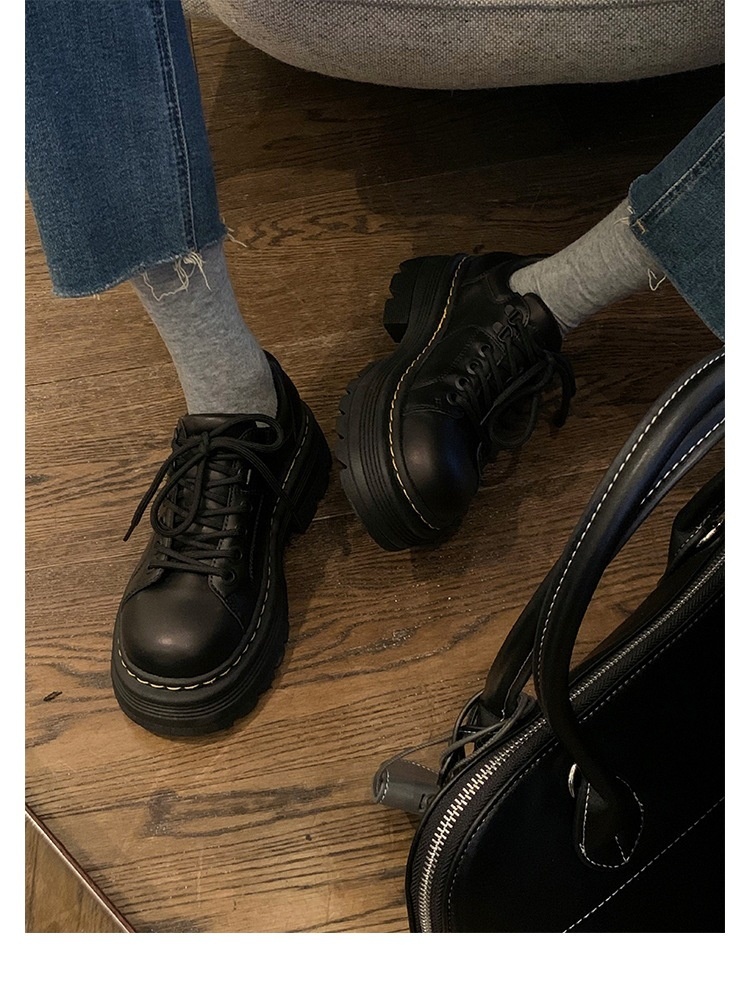 Scarpe da donna in pelle di mucca Voyage, versatili, singole, in stock, classiche britanniche, stile classico, con punta tonda, piccole, con tacco basso, stringate Derby_voghion.com