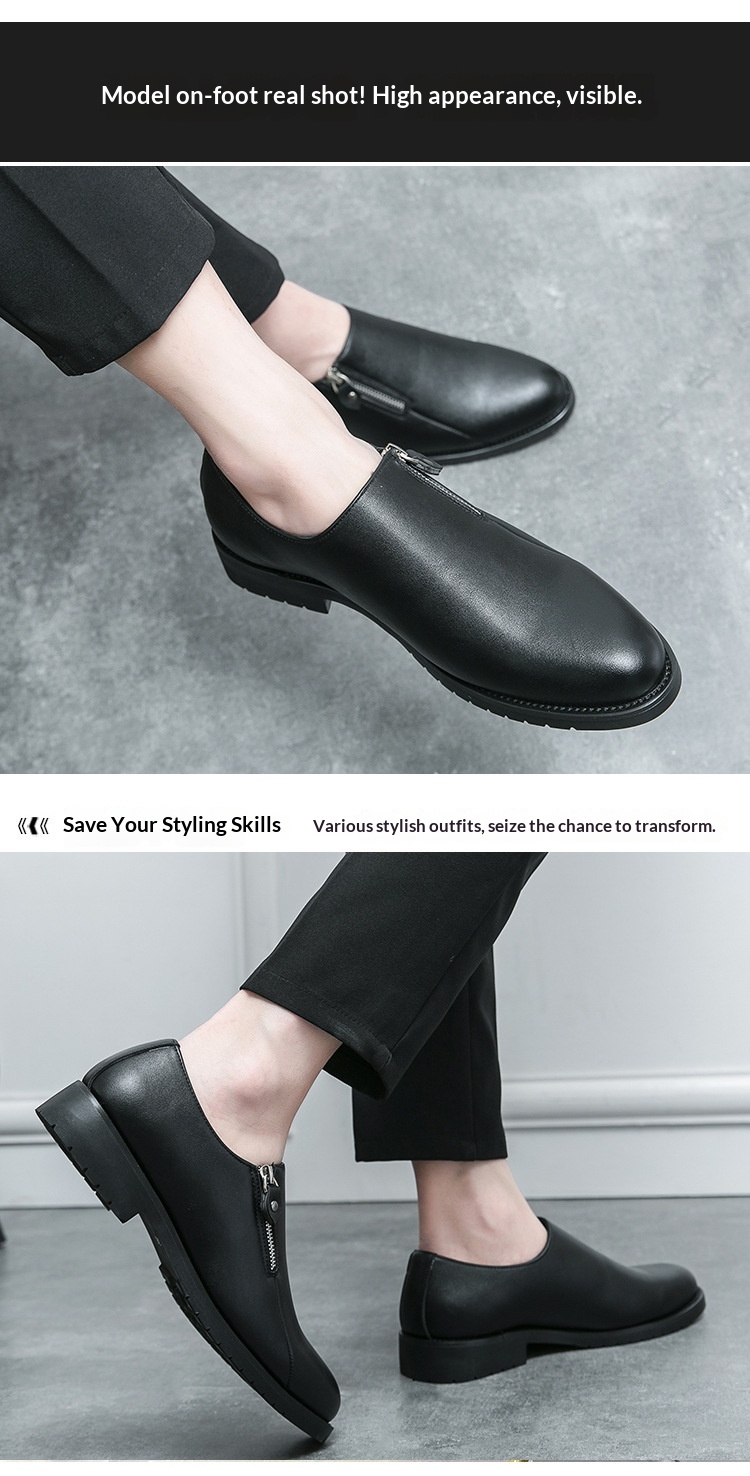 Voyage Spring Autumn Fashion Casual Leather Personality Black And White Two-tone Large Size Business Low-top Zipper Style_voghion.com