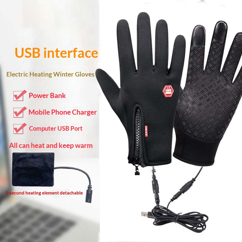 Gants chauffants d'hiver pour homme et femme, doublés polaire, chauds, imperméables au froid et au vent, avec port USB, pour la conduite, le vélo et les activités de plein air. Compatibles avec les écrans tactiles._voghion.com