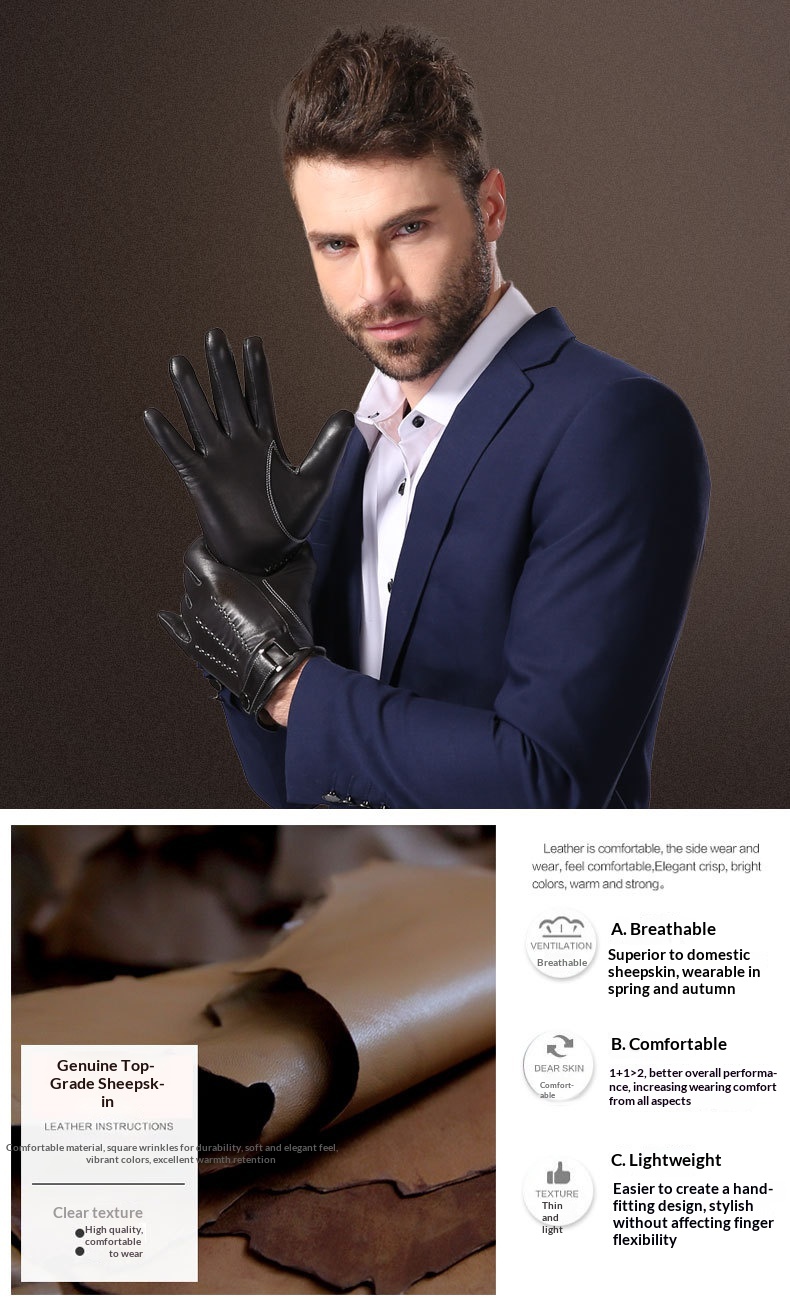 boy Boy Boy First Layer Sheepskin Warm Black In Stock Wool Lining Fingerless Solid Color Cross-Border Exclusive Adult Gloves_voghion.com