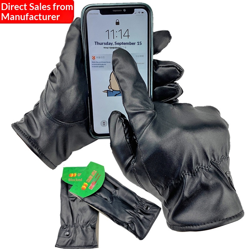 boy Boy Boy PU Leather Wholesale Men Women Winter Warm Gloves Thickened Fleece Trendy Black New Touchscreen_voghion.com