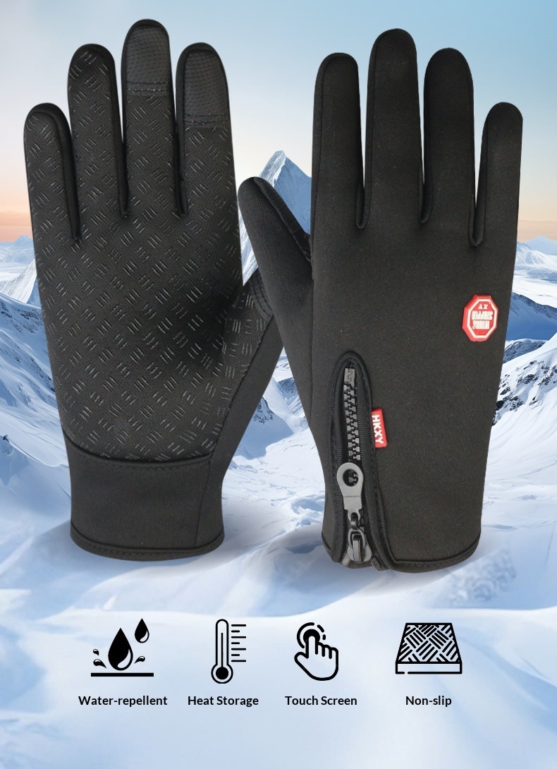 boy Boy Boy With Zipper Design Outdoor Cycling Gloves For Men Winter Women Riding Touchscreen Motorcycle Waterproof Warm_voghion.com