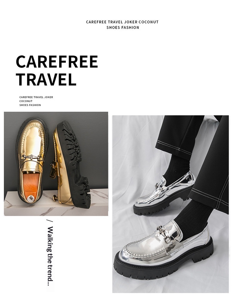 Voyage 2025 New Thick-Soled Height-Increasing Men's Large Patent Leather Glossy Casual Chunky Heel Loafers Hairstylist Trendy_voghion.com