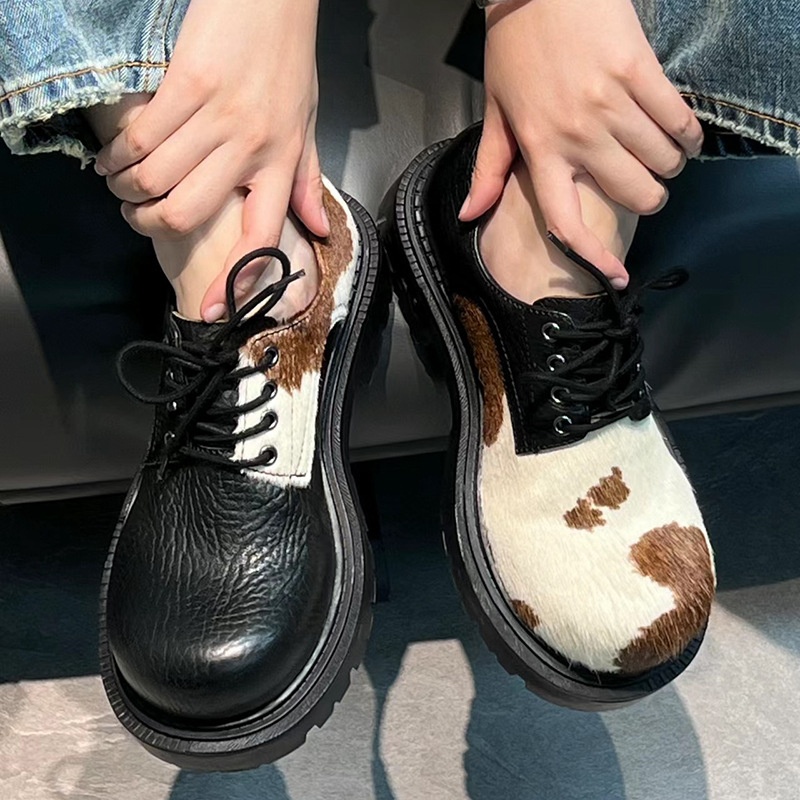 Voyage Horsehair Derby Unisex Milk Color Mandarin Duck Small Lace-up Chunky Heel Thick Sole Soft Leather Casual Shoes Trendy_voghion.com