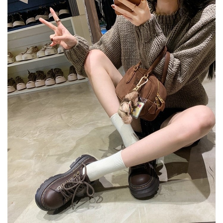 Scarpe da donna in pelle di mucca Voyage, versatili, singole, in stock, classiche britanniche, stile classico, con punta tonda, piccole, con tacco basso, stringate Derby_voghion.com