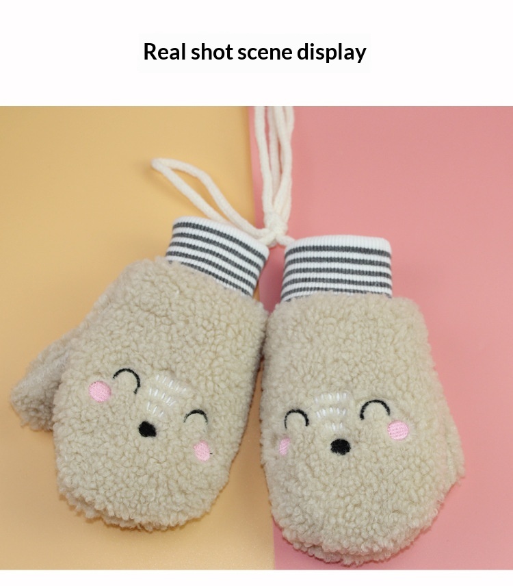 boy Boy Boy 2025 Children's Winter Warm Fleece Gloves With Lanyard Anti-Lost Cartoon Design Unisex Wholesale_voghion.com