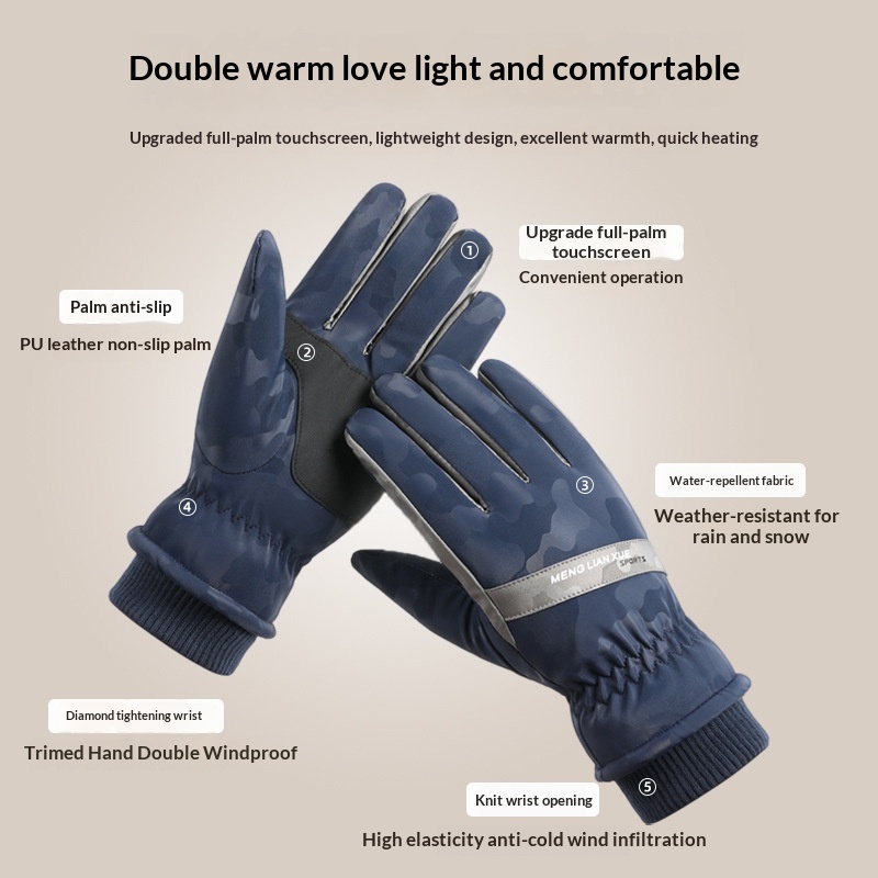 Boy Boy Herren-Baumwollhandschuhe, dick gefüttert mit Fleece, warm, winddicht, kältebeständig, Touchscreen-kompatibel, zum Reiten_voghion.com