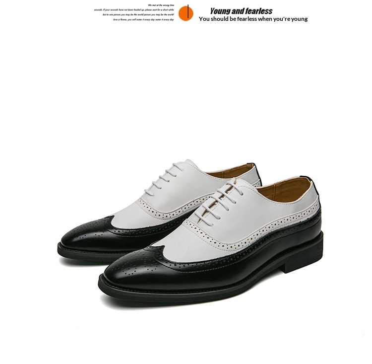 Voyage Can Ship Cross-Border Brogue Square Toe European And American Double Color Matching Men's Large Size Business Formal_voghion.com