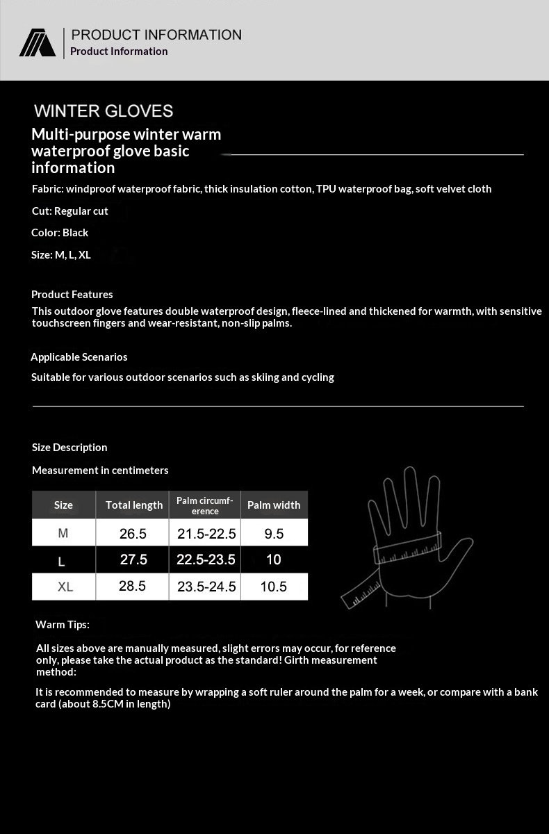 Boy Herren-Skihandschuhe, kältebeständig, Touchscreen-kompatibel, warm, 3M Thinsulate™-Fleece, antibakteriell, reflektierend, Nachtsicht_voghion.com