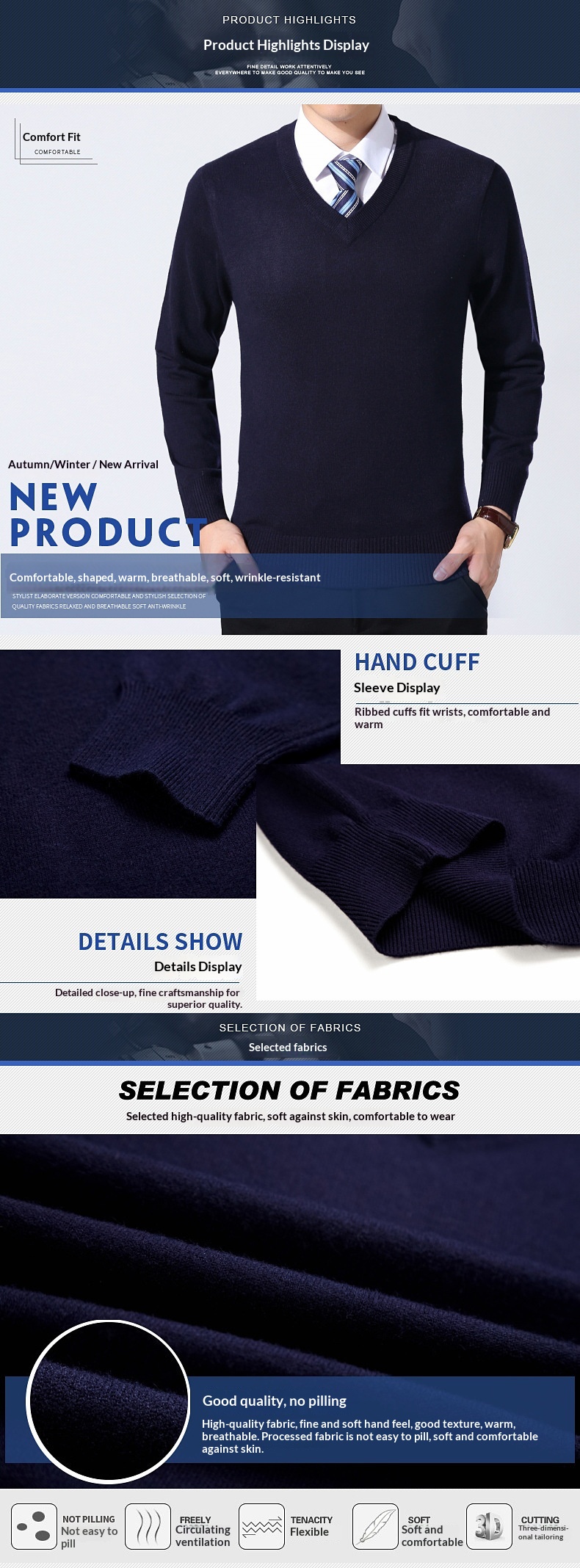 Maglione invernale in lana per uomo di mezza età, versatile, classico, con scollo a V, tinta unita, da uomo Boy Boy 2024_voghion.com