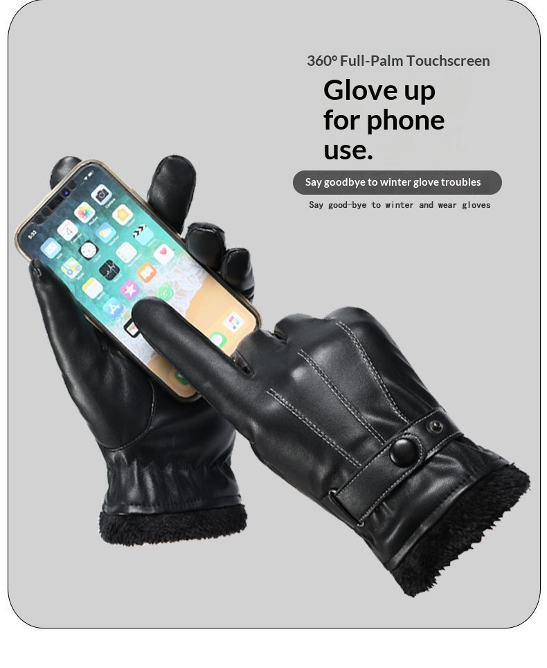 boy Boy Boy Men's Leather, Fleece-Lined, Thickened, Windproof, Waterproof, Warm, Touchscreen, Motorcycle Cotton Winter Riding_voghion.com