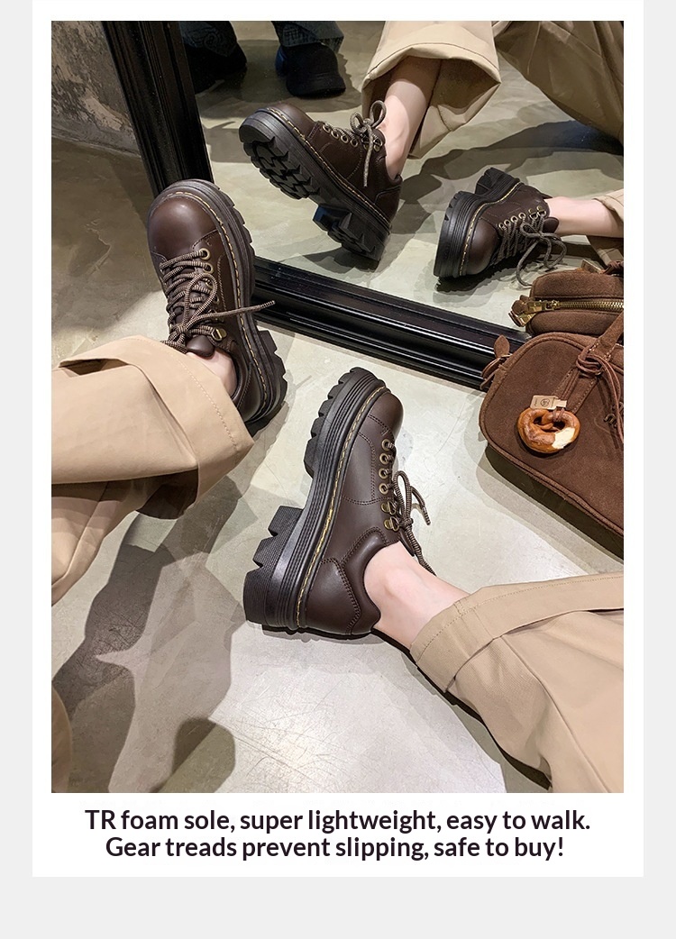 Scarpe da donna in pelle di mucca Voyage, versatili, singole, in stock, classiche britanniche, stile classico, con punta tonda, piccole, con tacco basso, stringate Derby_voghion.com