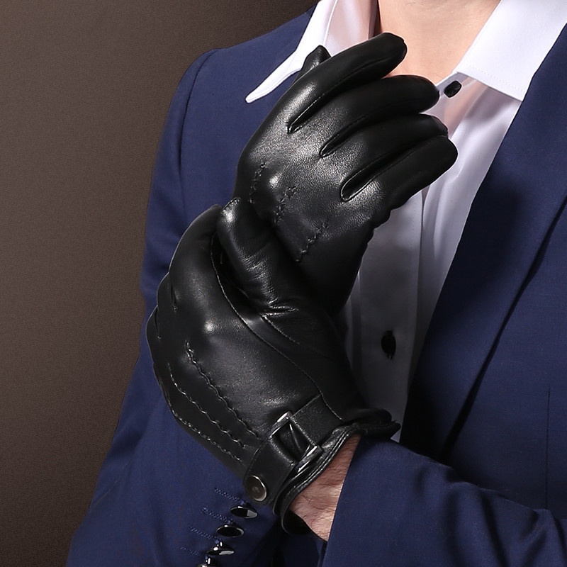 boy Boy Boy First Layer Sheepskin Warm Black In Stock Wool Lining Fingerless Solid Color Cross-Border Exclusive Adult Gloves_voghion.com