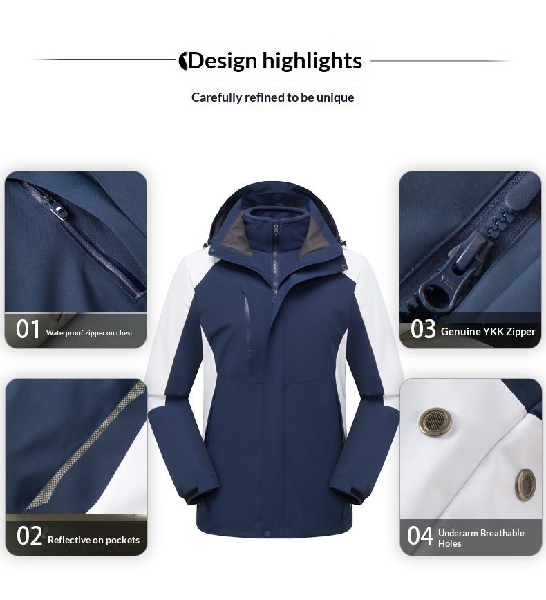 boy Boy Outdoor 3-in-1 Detachable Unisex Workwear Soft Shell Waterproof Windproof Quick-Dry Hooded Jacket_voghion.com