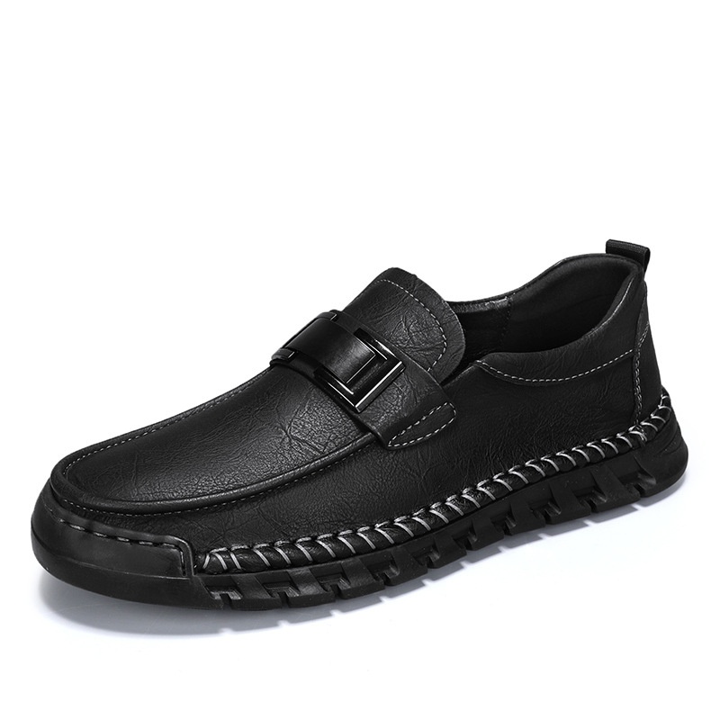 Voyage Cross-Border Export Large Size Hand-Sewn Casual Soft Sole Wide Toe Business Leather Shoes Men's Slip-On Loafers_voghion.com