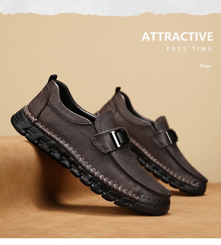 Voyage Cross-Border Export Large Size Hand-Sewn Casual Soft Sole Wide Toe Business Leather Shoes Men's Slip-On Loafers_voghion.com