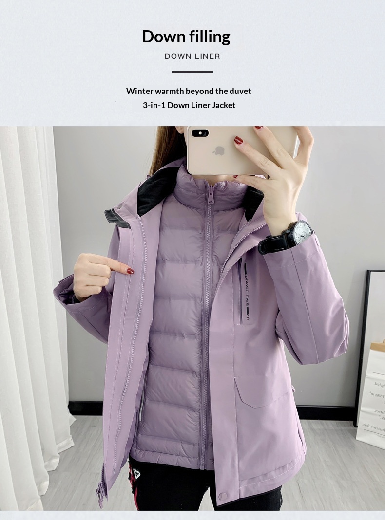 Sommerwanderanzug für Jungen mit Daunenfutter für Herren, Outdoor-Arbeitsbekleidung, wasser- und winddicht, 3-in-1 wasserabweisend_voghion.com