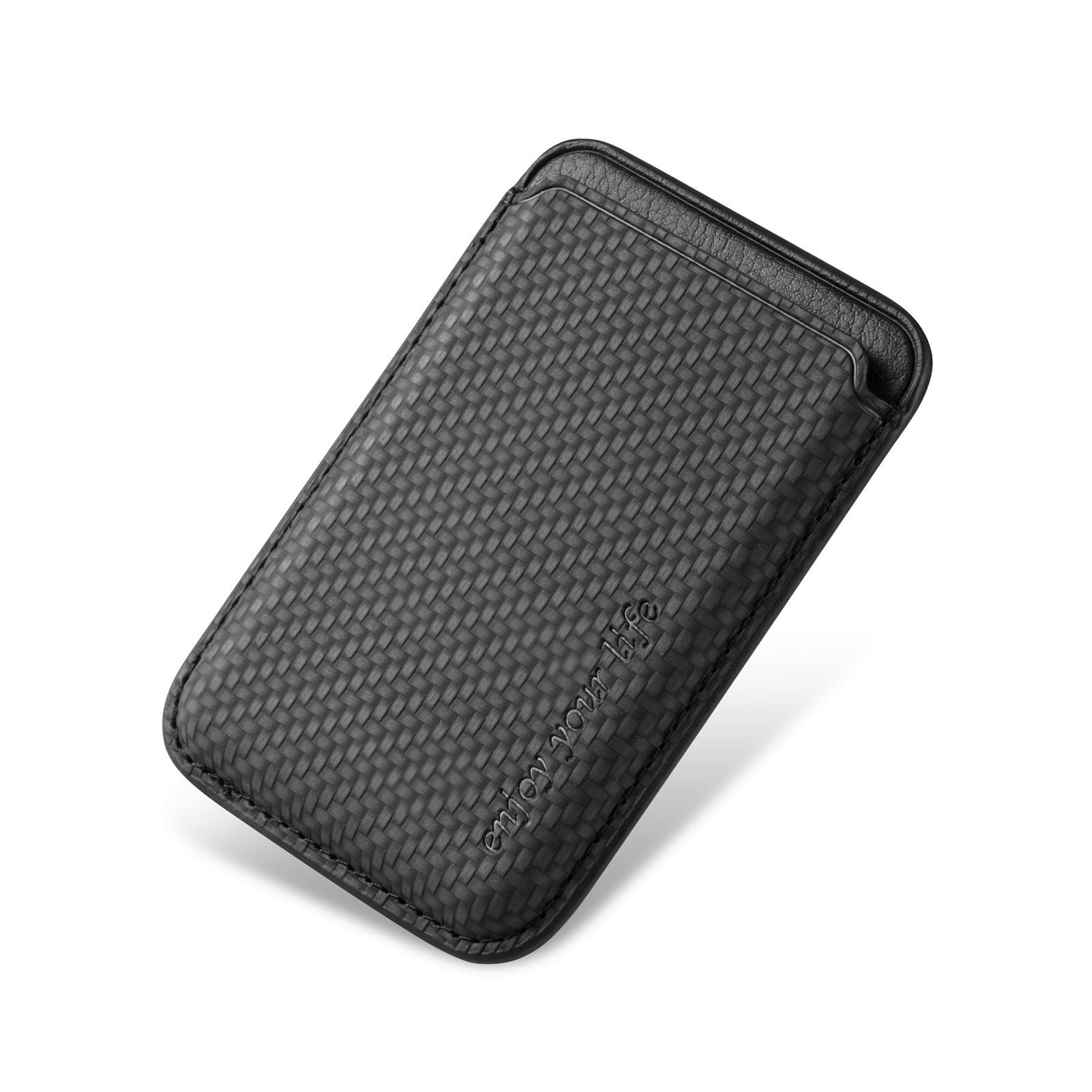 TechGlobe Compatible With Magnetic Fiber Texture Back Sticker IPhone 15 Holder Wallet Style Card Slot Case_voghion.com