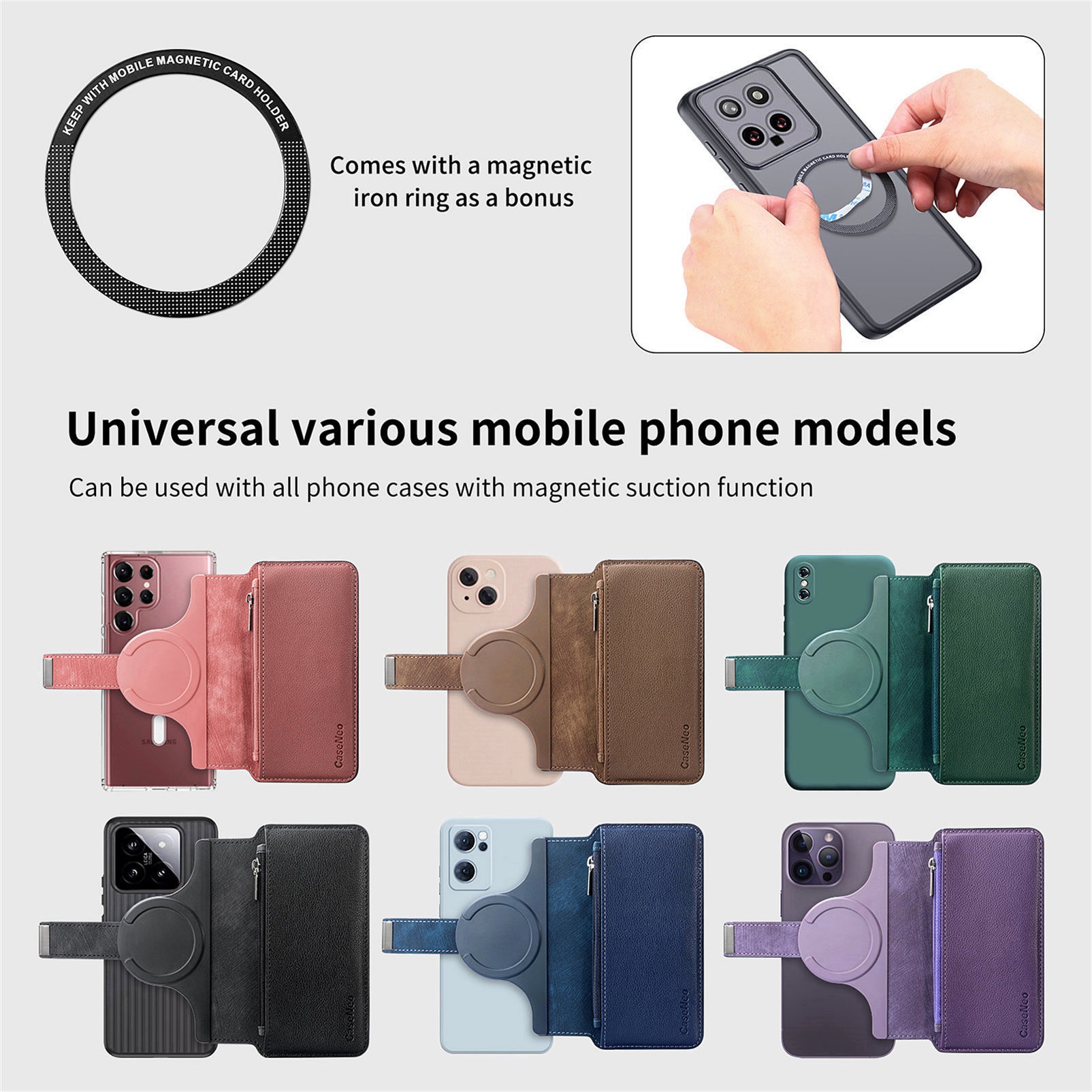 TechGlobe Magnetic Face Cover Set Compatible With IPhone 16 Multiple Models Shockproof Card Slot Protective Case Multi-size_voghion.com