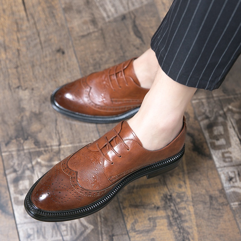 Voyage 2025 New Korean Style Brogue Men's British Business Formal Leather Hairstylist Work Trendy Shoes_voghion.com