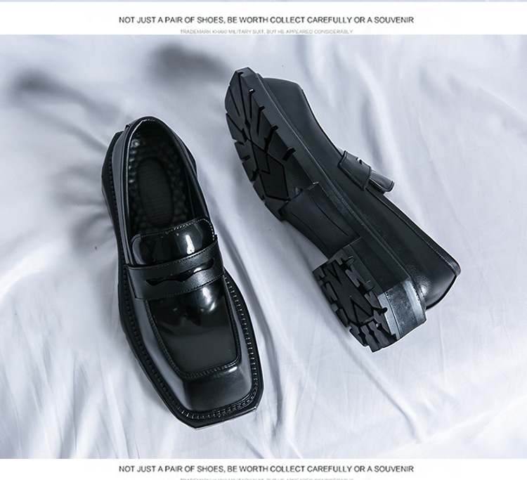 WalkPrime Formal Square Toe Leather For Men Britih Style In Caual Groommen Suit Black Thick-Soled Height-Increaing Derby_voghion.com