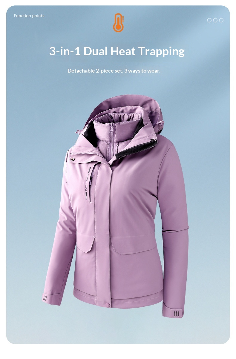 Sommerwanderanzug für Jungen mit Daunenfutter für Herren, Outdoor-Arbeitsbekleidung, wasser- und winddicht, 3-in-1 wasserabweisend_voghion.com