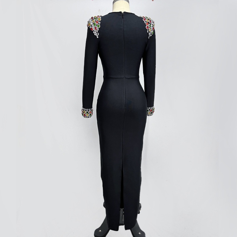 Robe de soirée longue ChicShe haut de gamme, ornée de diamants colorés et travaillés avec soin, idéale pour le commerce extérieur. Robe bandage_voghion.com