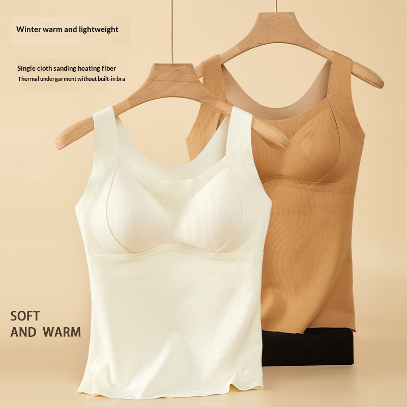 girl New Velvet Warm Vest For Women, Autumn And Winter Base Layer, Seamless Large Size Thermal Underwear With Chest Pads_voghion.com