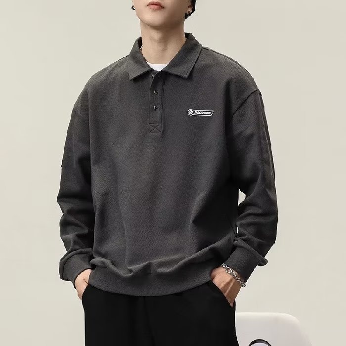 Chłopięca koszulka polo męska American High Street z długim rękawem 2023 Nowa biała kurtka z kołnierzykiem wiosenno-jesienna_voghion.com