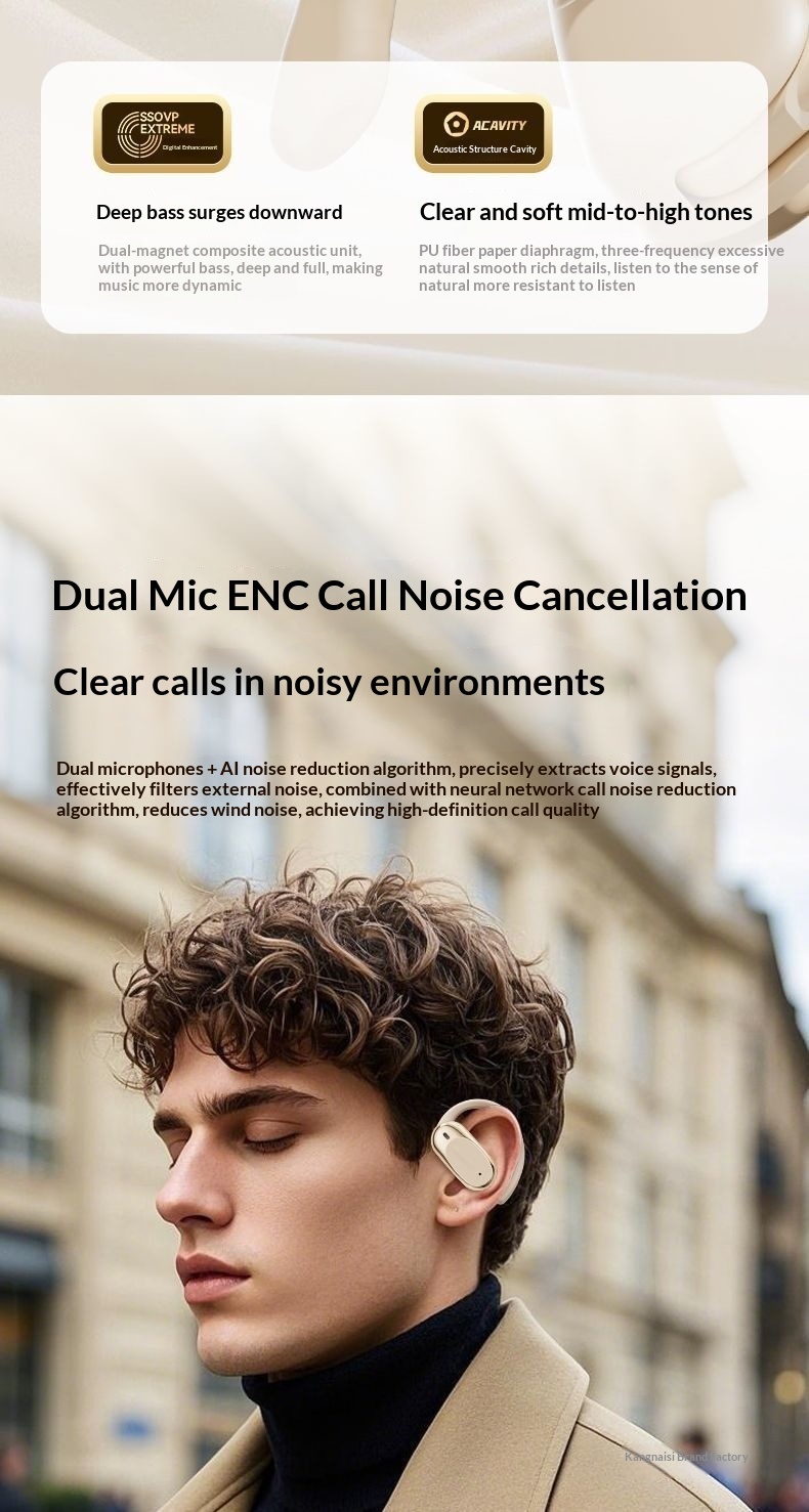 Écouteurs intra-auriculaires Bluetooth NeoGear 2025 : nouvelle technologie sans fil, conduction ouverte, IA, traduction intelligente, autonomie ultra longue, réduction du bruit pour le sport_voghion.com