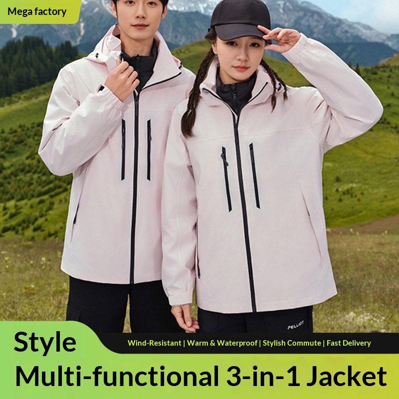 Boy Damen Drei-in-Eins Fleece-Daunenjacke mit wind- und wasserdichtem Futter für Outdoor-Reisen, geeignet für Damen und Herren, Kälteschutz_voghion.com