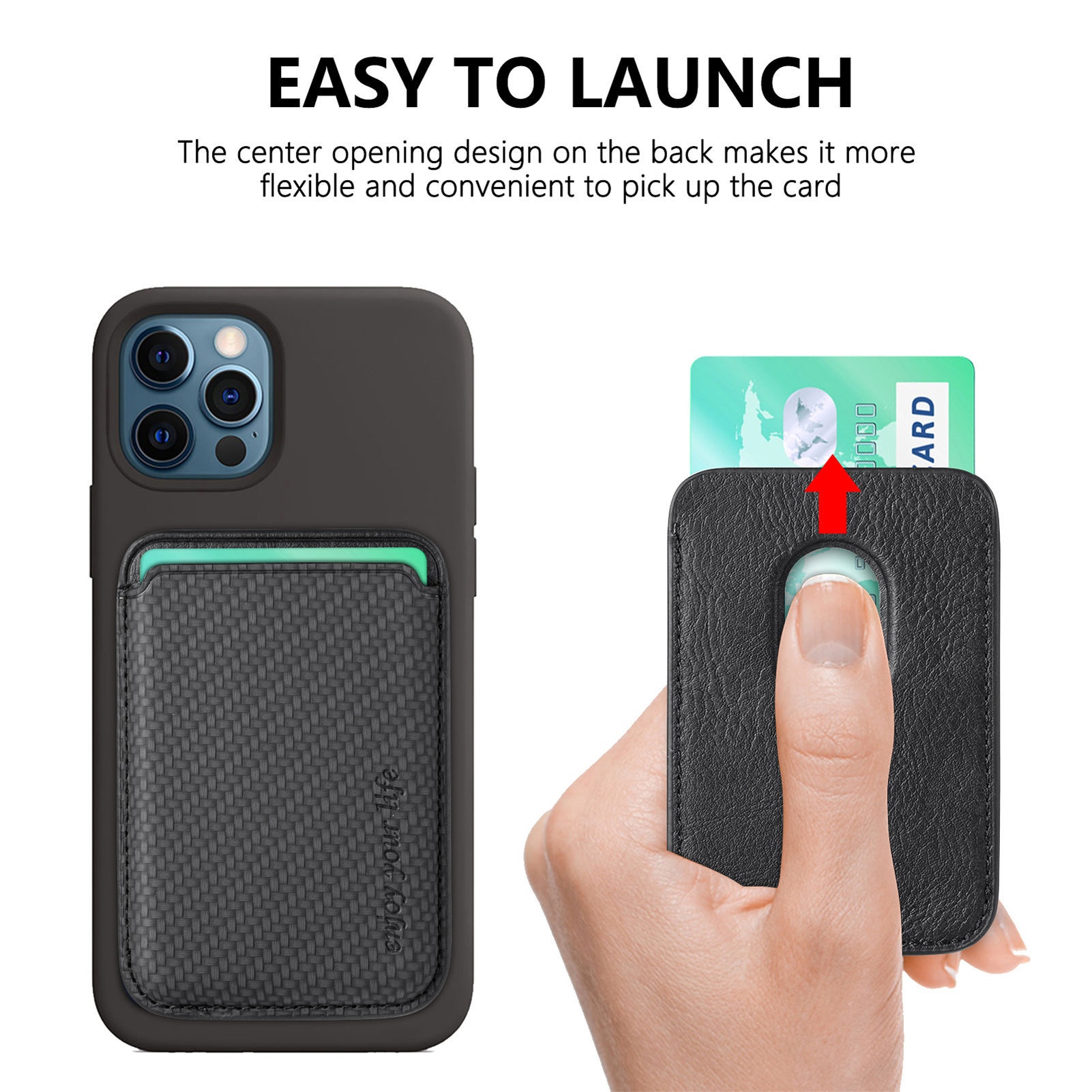 TechGlobe Compatible With Magnetic Fiber Texture Back Sticker IPhone 15 Holder Wallet Style Card Slot Case_voghion.com