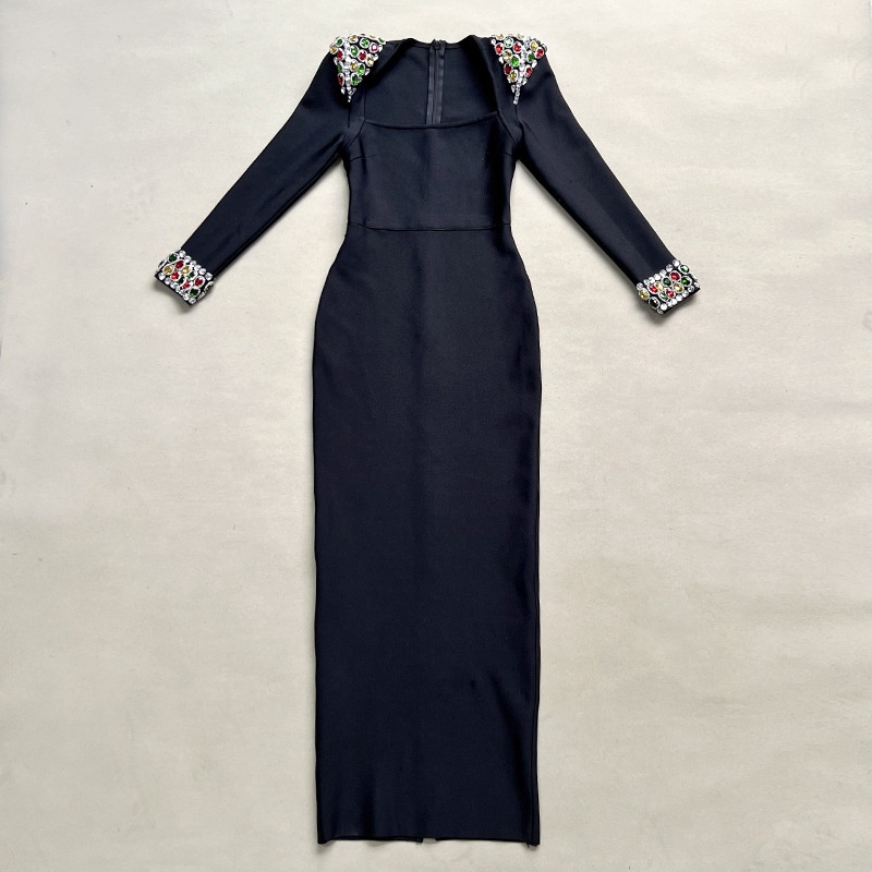 Robe de soirée longue ChicShe haut de gamme, ornée de diamants colorés et travaillés avec soin, idéale pour le commerce extérieur. Robe bandage_voghion.com