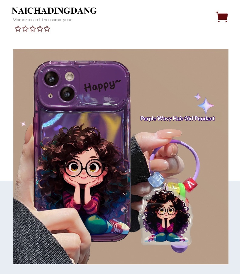TechGlobe Fluffy Glasses Girl Pendant Compatible With 14pm Phone Case IPhone 15 Flip Mirror 13/12 Transparent 7_voghion.com