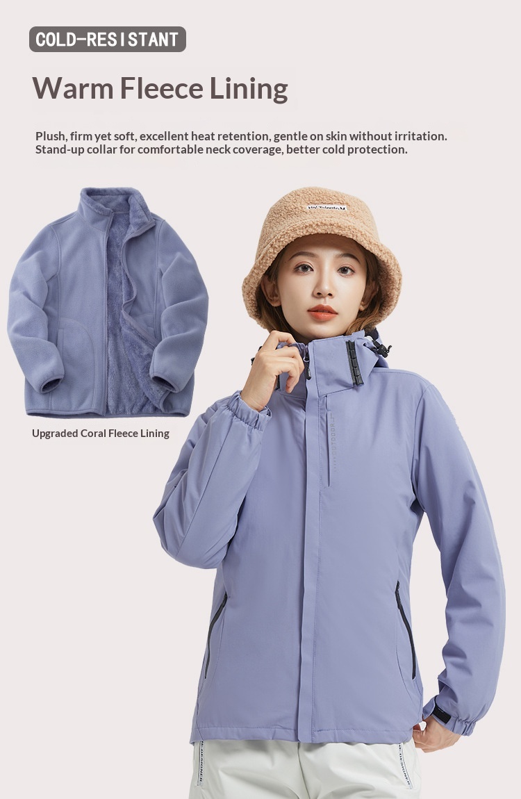 Giacca a vento ispessita da esterno per uomo e donna, set tre in uno da 0,05 kg, staccabile, antivento e impermeabile_voghion.com