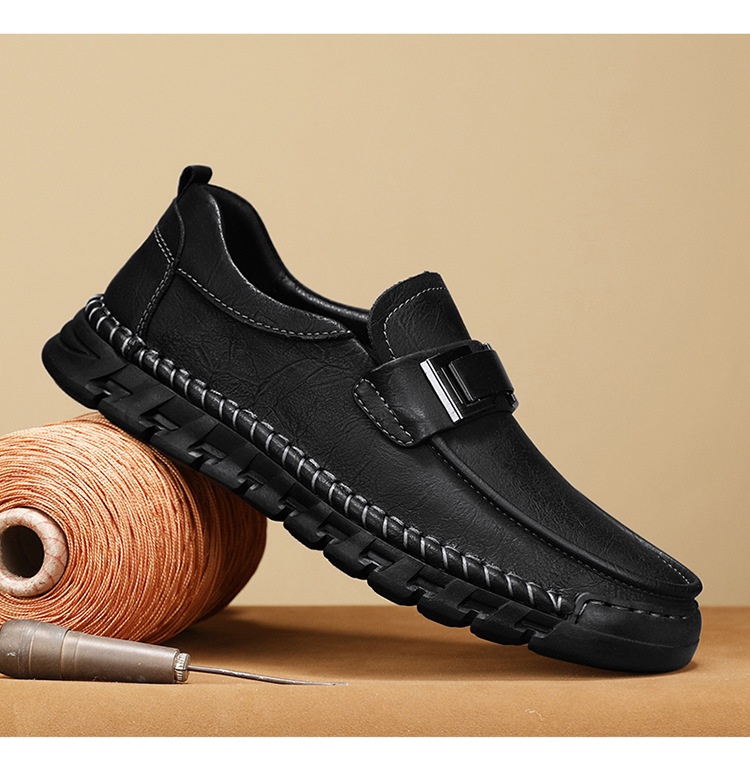 Voyage Cross-Border Export Large Size Hand-Sewn Casual Soft Sole Wide Toe Business Leather Shoes Men's Slip-On Loafers_voghion.com