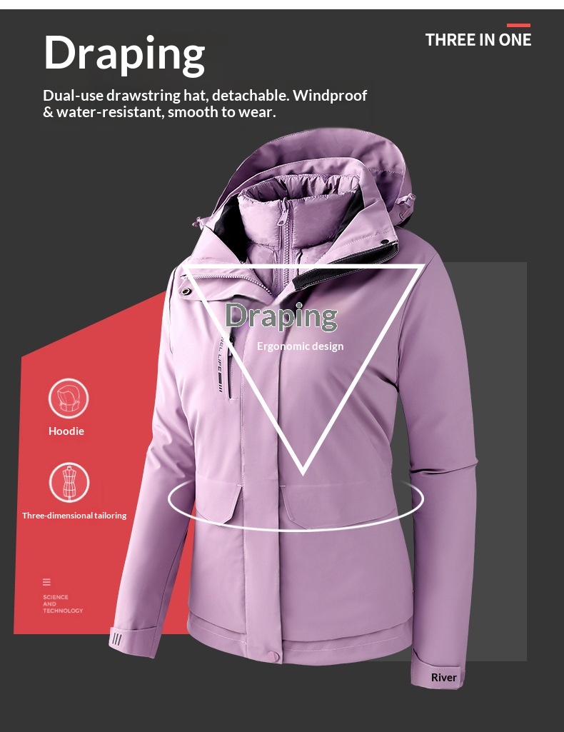 Sommerwanderanzug für Jungen mit Daunenfutter für Herren, Outdoor-Arbeitsbekleidung, wasser- und winddicht, 3-in-1 wasserabweisend_voghion.com